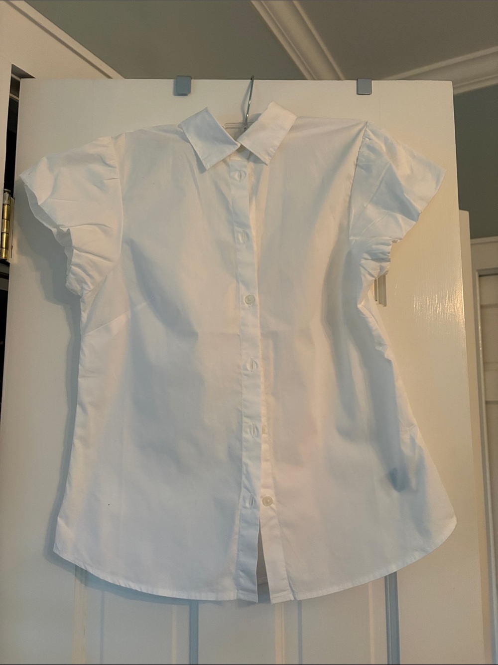 J. Crew Factory White Puff-Sleeve Button-Front Cotton Shirt